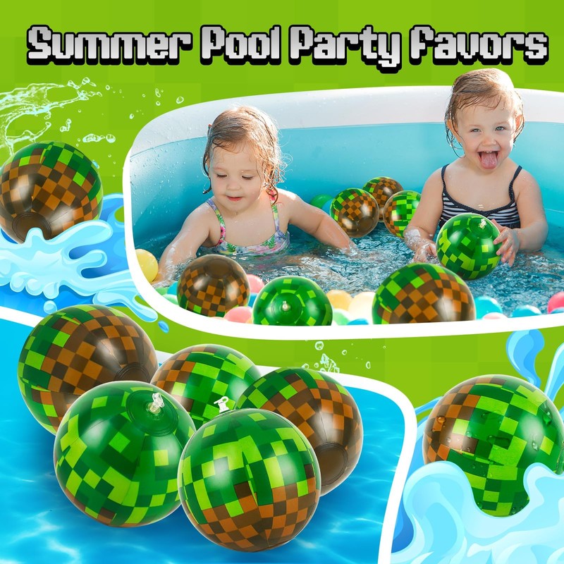 24 Pack Pixel Themed Beach Balls - 6 Inch Floating