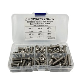 Hex Socket Bolts, Screws, Round Head Bolts, Stainless Steel, 60 PCS, M6 Bolts, Cap Head Screws, Hex Screws, Nuts Set, Stainless Steel, Flat Head Bolt, Nut Kit, Repair Tool, Storage Case, Button Cap