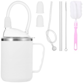 Homaisson Adult Sippy Cup for Elderly, 16.9 oz Anti-Choke Bedridden Care Cup, No Spill Cup with Silicone Straws, Spouts, Gravity Ball, and Brushes, Feeding Cup with Ergonomic Handle for Seniors