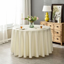 BHOMTY Round Jacquard Tablecloth Protects and Decorates the Table Suitable for Home, Hotel, Restaurant, Wedding Banquet, Office, Meeting, Beige, Diameter 160 cm