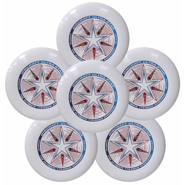 Discraft Ultra-Star 175g Ultimate Frisbee Sport Disc (6 Pack) White