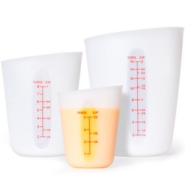 Rainspire Upgraded 3 Piece Silicone Measuring Cup Sets Squeeze & Pour Liquid Measuring Cups Flexible Chocolate Melting Cup Baking Supplies Chef Gifts