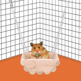 GOTOTOP Hamster Swing for Cage, Wooden Small Pet Hanging Boat Toy with Chain for Hamsters, Hang on the Cage Top (8.3 x 4.3 x 3.1 Inches)