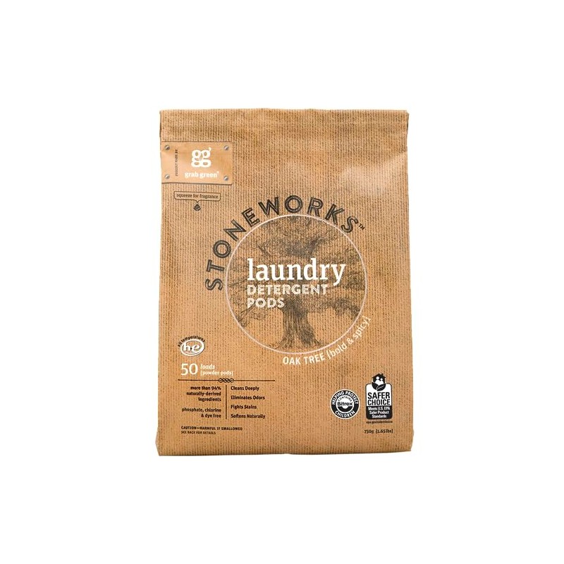Grab Green Stoneworks Natural Laundry Detergent Powder Pods, Oak Tree,