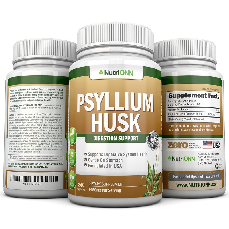 NutriONN PSYLLIUM Husk Capsules - 1450mg Per Serving - 240