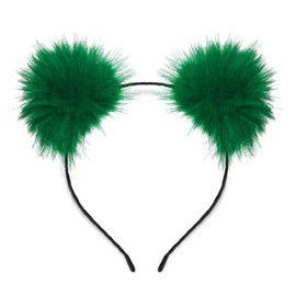 VOGUEKNOCK St Patrick's Day Headband Green Fluffy Ball Hair Loop Costume Pompom Ball Rabbit Ear Headband Fur Hair Jewelry (Green)