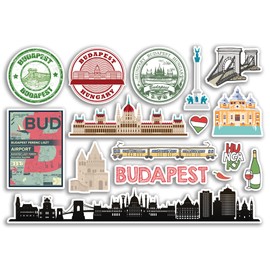 A5 Sticker Sheet Budapest Landmarks Vinyl Stickers - Hungary Airport Stamps Skyline Flag Map Travel Holiday Scrapbooking City Luggage #79141