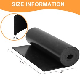 VUAOHIY Neoprene Rubber Strips Solid Rubber Rolls Neoprene Solid Rubber Sheet for DIY Gasket, Warehouse, Pads, Seals, Weather Stripping, Crafts, Flooring, Supports (12In x 1/16In x 10Ft)