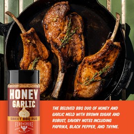 Fire & Smoke Society Honey Garlic BBQ Rub | BBQ Seasonings and Rubs for Smoking and Grilling | Pulled Pork Ribs Chicken, Burgers, Dry BBQ Rubs and Spices | Honey Garlic, Brown | M 6.5 oz