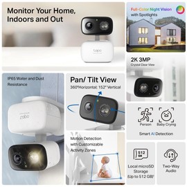 Tapo C216 2K 3MP Indoor&Outdoor Smart Home Security Camera, Color Night Vision with Spotlights, AI detection Security Camera Outdoor Wireless, 360º Pan&Tilt View, IP65 Weatherproof, Compact Design