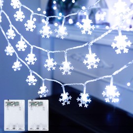 Minetom 2 Pack Christmas Lights, 14 Ft 30 LED Christmas Snowflakes Lights, Waterproof Snowflakes Holiday Lights, Shatterproof Xmas Fairy Lights for Indoor Decor