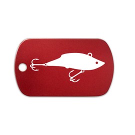 Fishing Lure V2 Aluminum Keychain GI Dog Tag bass gone fishing fish reel outdoors - Red