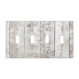 Nadoabtm Light Switch Covers Rustic Vintage White Wood Grain Quad Toggle Electrical Faceplate 4 Gang Wall Plate Decorative Switch Plates for Farmhouse Home Decor