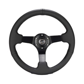 NRG Innovations NRG-RST-033BK-R Reinforced Steering Wheel 330mm Sport Leather Racing (3" Deep), Comfort Grip, 4mm Matte Black Spoke with Criss Cross Stitching