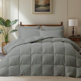 puredown® Grey Goose Feather Comforter King Size, All Season Duvet Insert, Gusseted Design Ultra-Soft Noiseless Shell Medium Warmth Bedding Comforters 104×90 Inch