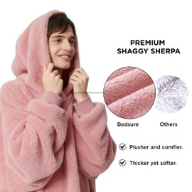 Bedsure Bedsure Wearable Blanket Hoodie Women - Fluffy Fleece Hoodie Blanket for Adults Men, Warm Hooded Blanket as Gifts for Her, Pink, XL