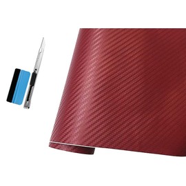 NewL 3D Deep Red Carbon Fiber Vinyl Film with Bubble Free Film + Free Application Tool 30cm x 152cm