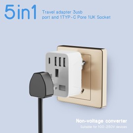 UK to European Adapter Plug, USB USB C European Travel Adapter with 4 USB Ports, UK to EU Plug Adaptor for Germany France Spain Turkey Iceland Greece Poland and More(Type E/F) (1)