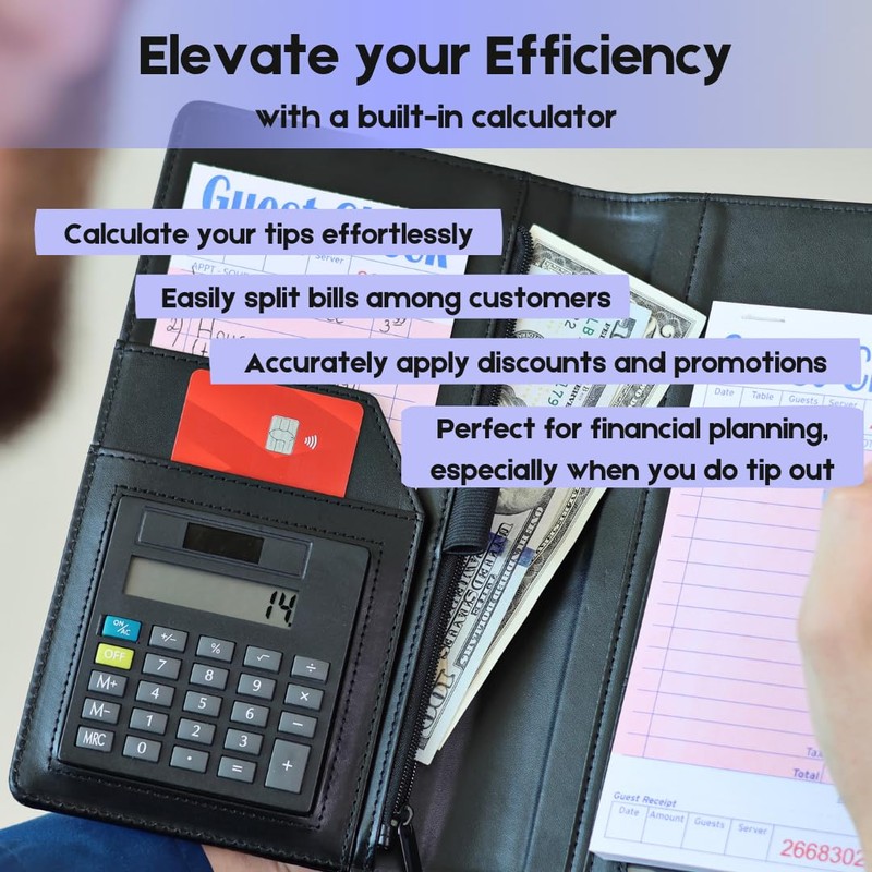 Server Book with Calculator, Expandable Server Books for Waitress, Waiter