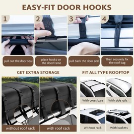 iBirdie Roof Rack Cargo Carrier 15.3 Cubic Feet, Soft-Shell Rooftop Cargo Box, Waterproof Heavy Duty 1200D for Car with/Without Roof Rack, Includes Anti-Slip Mat, Door Hooks, 46x34x17 inches