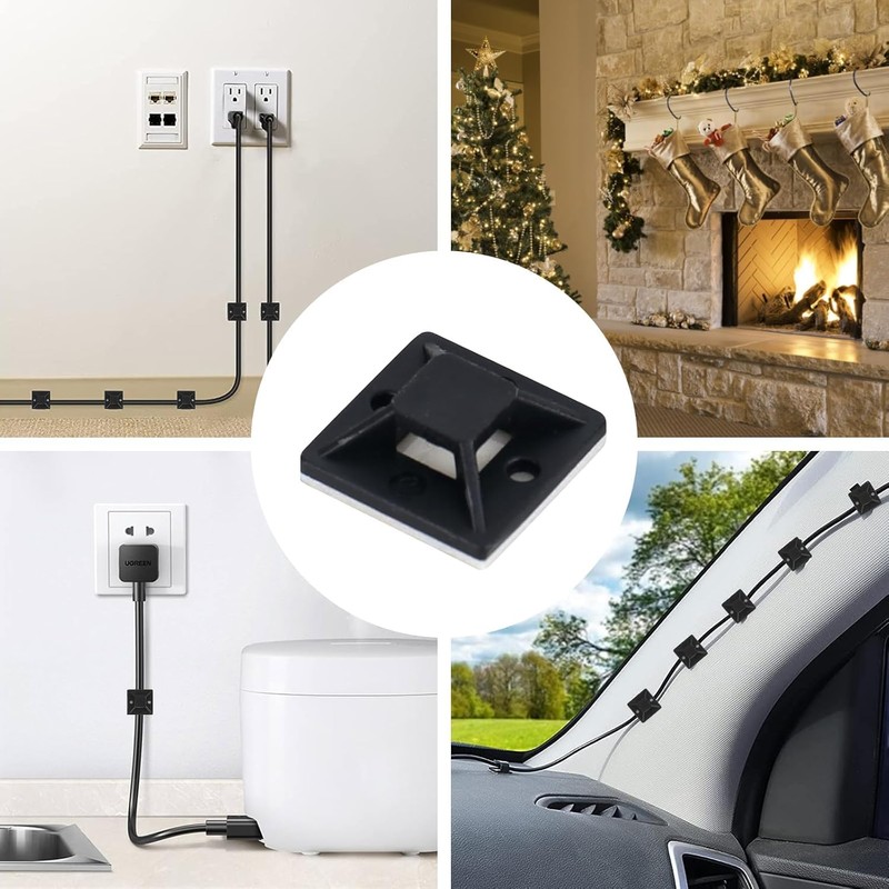 Voyzdx 100 Piezas Bridas Plastico,Juego Soportes de Cables Autoadhesivo,Brida,Base Autoadhesiva,150