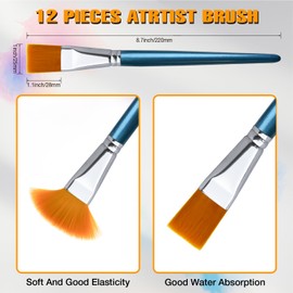 Great Anderw 12 Pieces 1 inch Flat Paint Brushes for Acrylic Painting, Small Paint Brushes with Wooden Handle for Acrylic, Watercolor, Oil, Crafts, Face Body DIY Painting