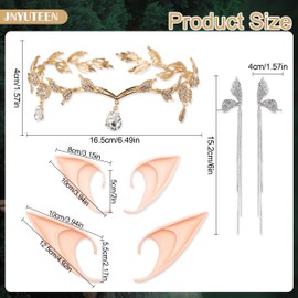 JNYUTEEN 4 Pack Elf Ears with Leaf Crown Headband, Elf Ear Cuffs Costume Set for Women Cosplay Costume