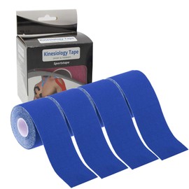 4 Roll Kinesiology Tape 5m Extra Sticky Kinesiology Tape Elastic Muscle Support Tape Waterproof Athletic Physio Muscles Strips Breathable for Exercise, Sports & Injury Recovery Royal Blue