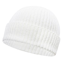 JYxingchi Fisherman Beanies for Men Women Short Cuff Knit Beanie Winter Warm Hats Trawler Hat Stylish Watch Cap White