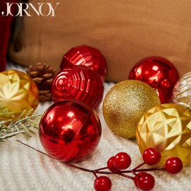 JORNOY 2.36Inch Christmas Decorations for Tree 30PCS Shatterproof Christmas Ornaments Bulk for Xmas Tree, Holidays, Indoor with Hanging Hooks, Red and Gold