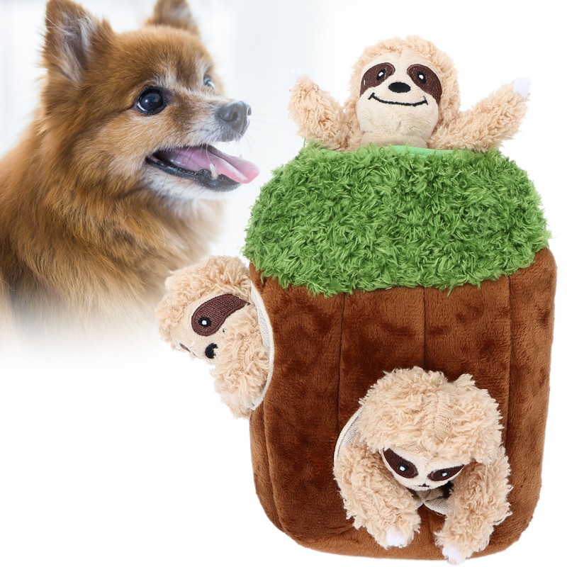 Sloth Trunk Holes Toys for Dog Squeaky Plush Toys Hide