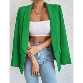 KateModa Womens Casual Blazer Long Sleeve Open Front Shawl Collar Slim Jacket Fashion Spring Fall Blazer Jacket Work Office Green XL