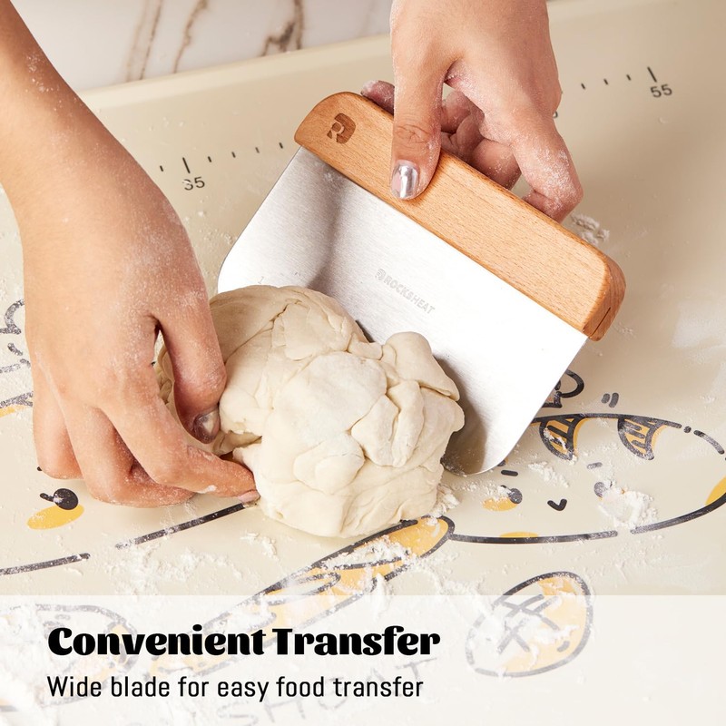 ROCKSHEAT Bench Scraper & Chopper, Stainless Steel Dough Cutter with