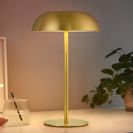 BRASSLISM Rechargeable Cordless 3-Way Height Table Lamp LED Desk Lamp Battery-Powered Lamp with Three Brightness Levels Portable Lamp for Bedroom/Restaurant/Dining Room/Camping/Cafe (Brass)