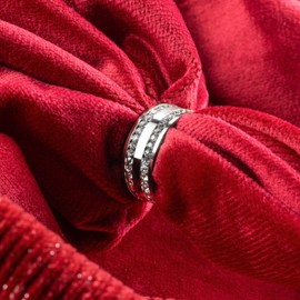 meditoys Stainless Steel Ring for Women – Exclusive Women's Ring Made of Polished Stainless Steel with Two Rows of All-Round Crystal Stones · Fashionable Jewellery · Width 7.5 mm