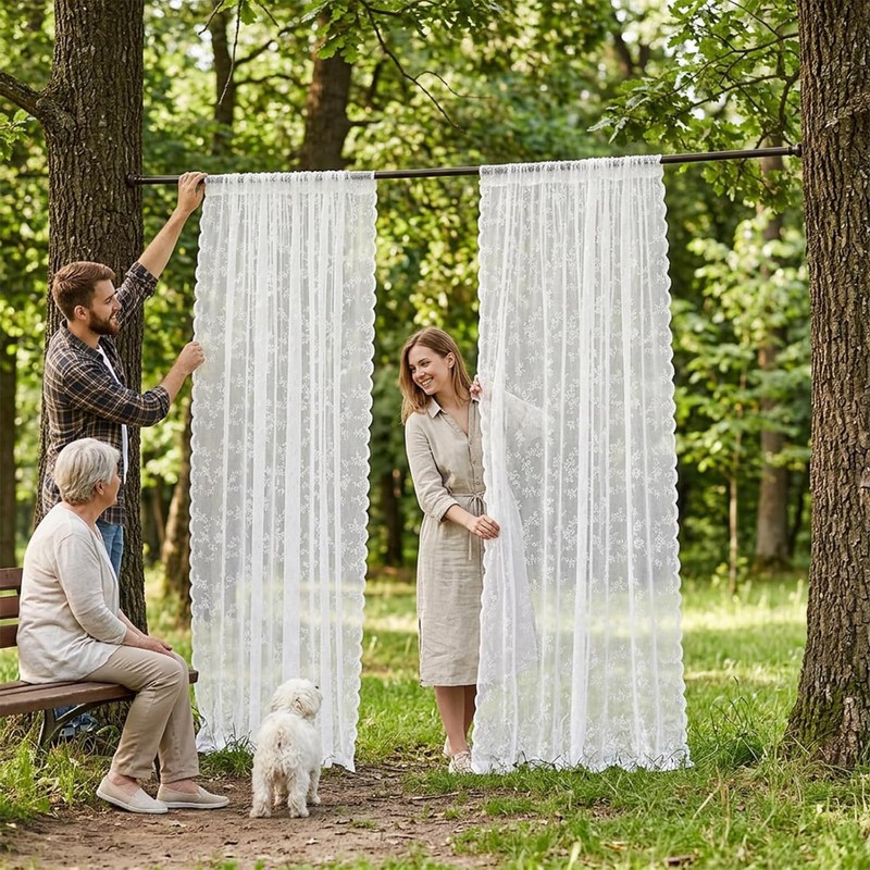 CtiUjdx 2 Panels Lace Curtains, Net Curtains for Windows with