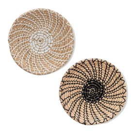 TTS For Home Wall Basket Decor Set of 2 (25cm/9.8in) - Rattan Wall Decor - Wicker Wall Art - Woven Fruit Basket - Seagrass Decorative Bowl - Hanging Natural Woven Seagrass Baskets