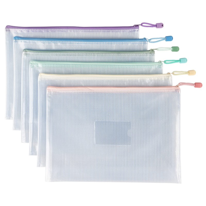 Tamaki 6 Pack Mesh Zipper Pouch with Label Pocket, Waterproof