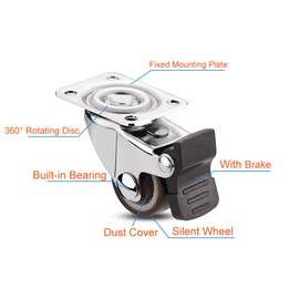 1" Small Caster Wheels Low Profile Casters for Furniture Soft Rubber Casters Swivel Plate Castors Set of 4 Perfect Wheels for Small Project, Nightstand, Side Table