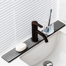 24" Diatomite Sink Mat – Ultra Absorbent Stone Splash Guard for Kitchen & Bathroom Fast-Drying, Anti-Mold Tray – Fits Standard Faucets (60x10cm, Light Grey)