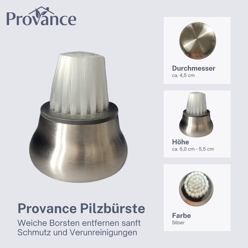 Provance Stainless Steel Mushroom Brush, Soft Bristles, 40g, Silver