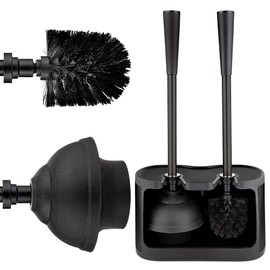 UMIEN™ Toilet Brush and Plunger Set - Black Stainless Steel Plunger and Toilet Brush Combo with Freestanding Canister - Modern and Sleek Bathroom Cleaning Accessories…