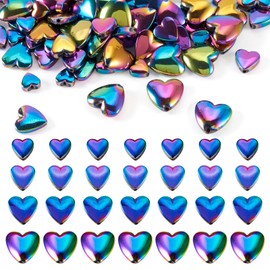Craftdady 100 Pcs Rainbow Plated Heart Beads Non-Magnetic Synthetic Hematite Love Heart Beads Gemstone Flat Heart Blue Metallic Coated Loose Beads for DIY Earrings Bracelets Jewelry Making