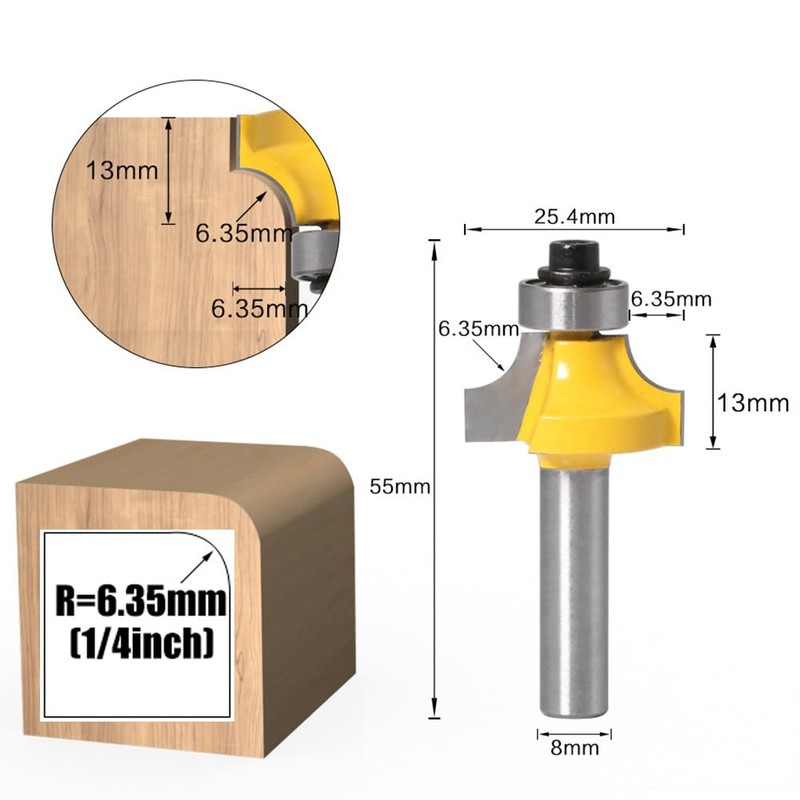 Yakamoz 5pcs Round Over Router Bit Tungsten Carbide Roundover Edging