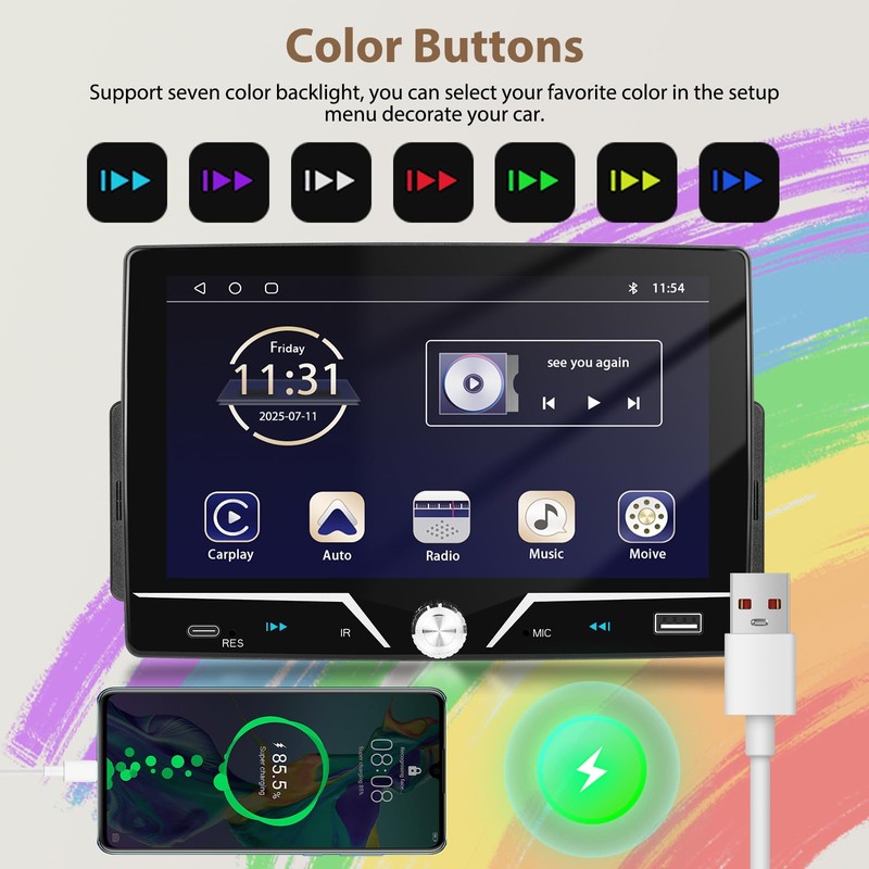 Motorsi Single Din Car Stereo with Carplay & Android Auto,