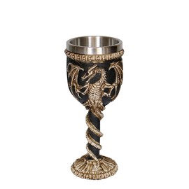 OTARTU Stainless Steel Medieval Dragon Chalice Goblet, Gothic Dragon Skeleton Ossuary Wine Cups 7oz.