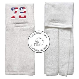 Player Number Football Towel White w/USA American Flag Number - Customize Your Number (72)