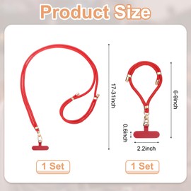 sourcing map Phone Lanyard, 1pcs Crossbody Phone Strap 1pcs Wrist Strap Kit with 2 Pads Adjustable Anti Theft Cellphone Lanyard for Keys ID Badges Phones Wallet, Red