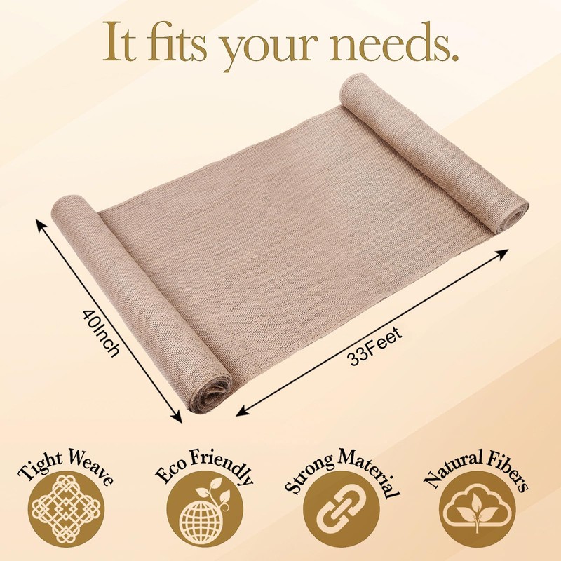 Butarfe 40" x33 Feet Gardening Burlap Roll, Natural Burlap Fabric,
