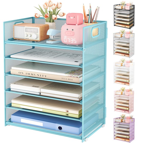 Subekyu 6 Tier Office File Paper Desk Tray Organizer with